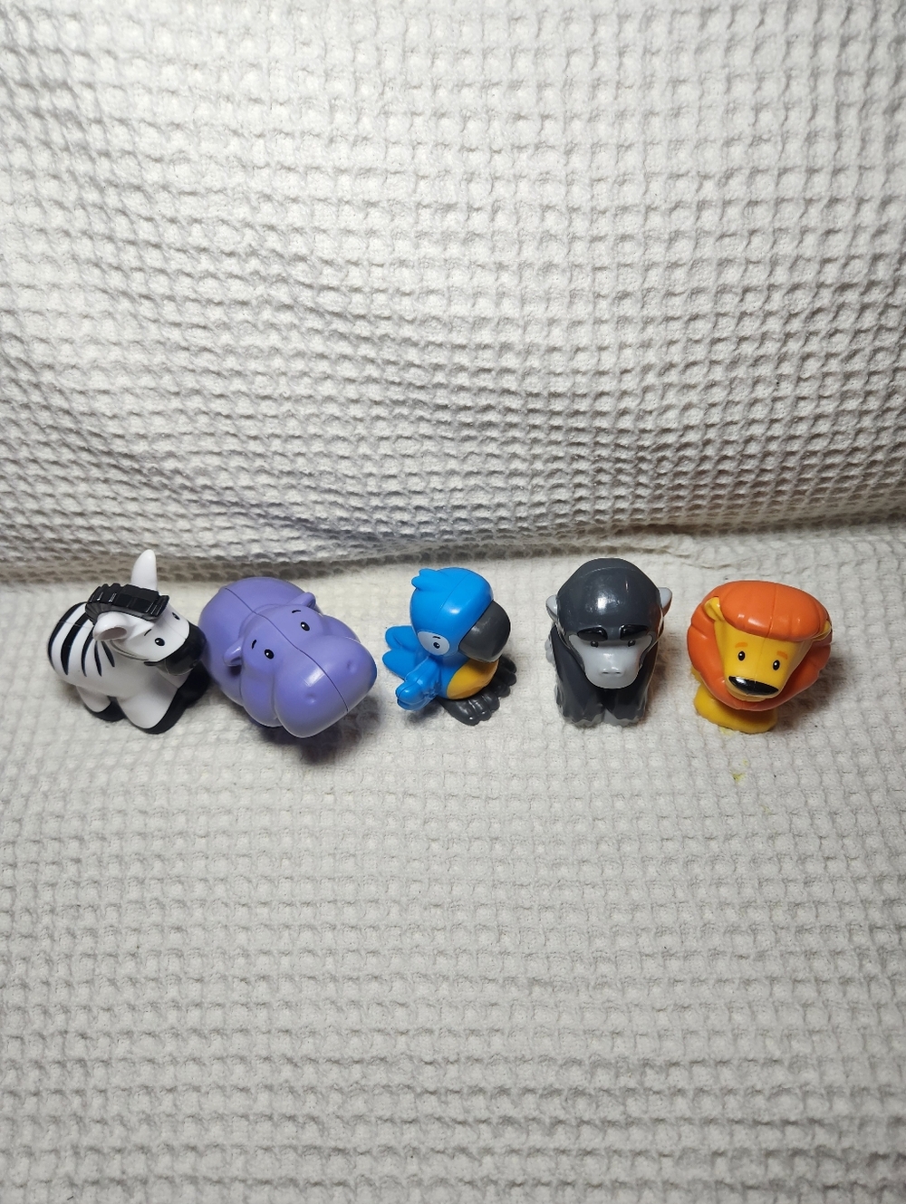 Set of 5 Colorful Animal Little People Zebra, Hippo, Parrot, Gorilla, Lion - Picture 2 of 7